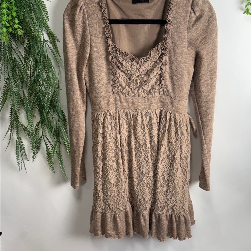 Ryu Taupe Long Sleeve Lace Dress